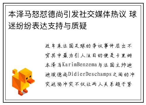 本泽马怒怼德尚引发社交媒体热议 球迷纷纷表达支持与质疑